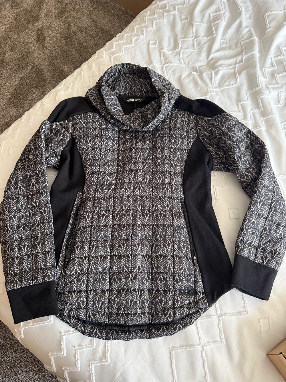 Cowl Neck Mixed-Knit Sweater - Black/Grey